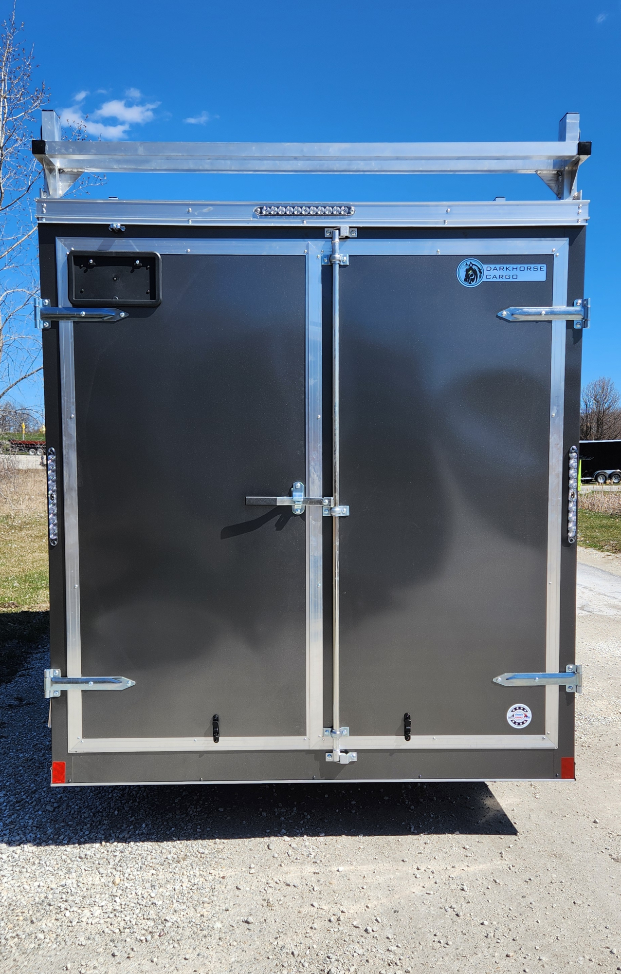 DarkHorse 7X14 Wedge Nose Tandem Axle Steel Contractor Cargo Trailer with Double Rear Doors, 12" Extra Height - 2500 Series - Charcoal
